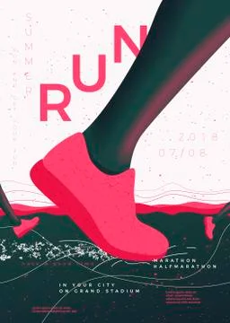 Vector typographic running poster template, with runners Stock Illustration
