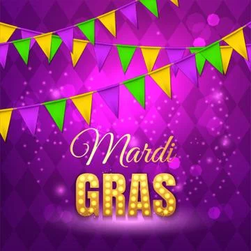 Vector typographical illustration of Mardi Gras beauty purple background with Stock Illustration