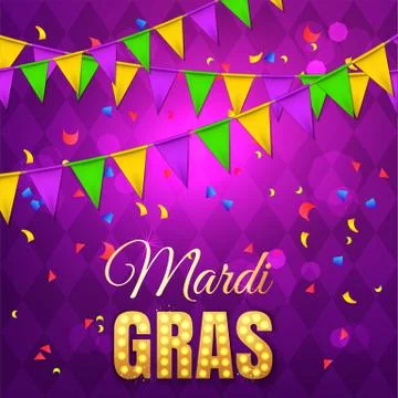 Vector typographical illustration of Mardi Gras beauty purple background with Stock-Illustration
