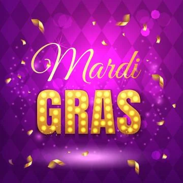 Vector typographical illustration of Mardi Gras beauty purple background with Stock Illustration