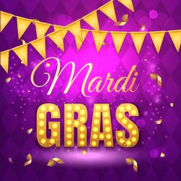 Vector typographical illustration of Mardi Gras beauty purple background with Illustrazione stock