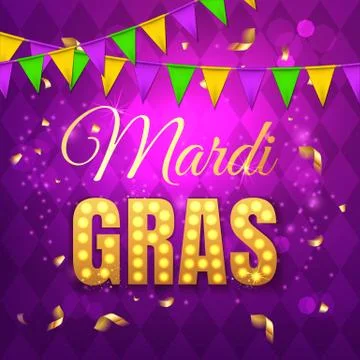 Vector typographical illustration of Mardi Gras beauty purple background with Stock-Illustration