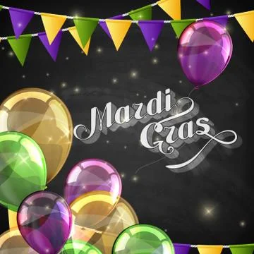 Vector typographical illustration of ornate chalk words Mardi Gras on the Illustrazione stock