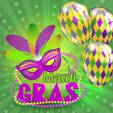 Vector typographical illustration of ornate chalk words Mardi Gras on the Stock-Illustration