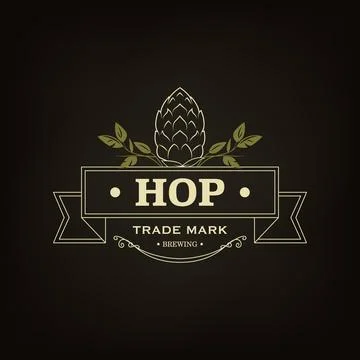 Vector Typography Design with Green Hand Drawn Cartoon Hop and Leaves. Emblem Ilustración de archivo