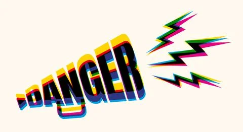 Vector typography with megaphone like text of danger. Lettering danger mega.. Stock Illustration