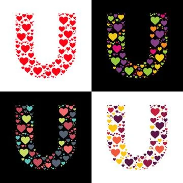 Vector U alphabet with various heart shape Illustrazione stock