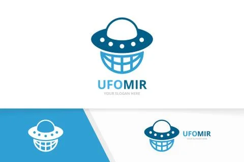 Vector UFO and planet logo combination. Spaceship and world symbol or icon Stock Illustration