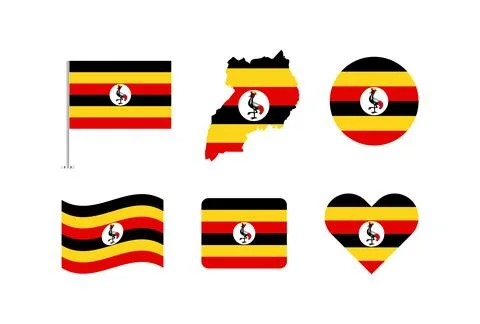 Vector Uganda flag. Set of Uganda Flags Collection. Stock Illustration