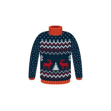 Vector ugly sweaters for Christmas party. Knitted jumpers with winter pattern Illustrazione stock