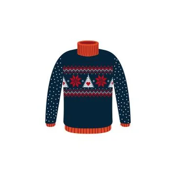 Vector ugly sweaters for Christmas party. Knitted jumpers with winter pattern Stock Illustration