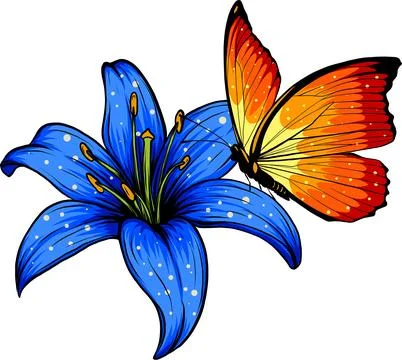 Vector uillustration of butterfly on flower. digital hand draw on white Stock Illustration