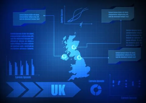 Vector : UK map with network line and grid blue background Illustrazione stock