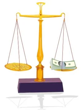 Vector unbalanced silver scale with money Stock Illustration