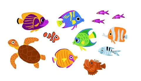 Vector under the sea set. Ocean collection with seaweeds, fish, divers Illustrazione stock