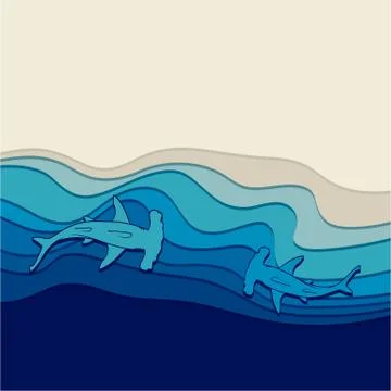 Vector underwater background with sharks-hammers. Stock Illustration