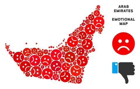 Vector Unhappy Arab Emirates Map Mosaic of Sad Emojis Ilustración de archivo