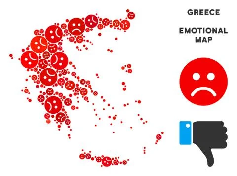 Vector Unhappy Greece Map Composition of Sad Emojis Stock Illustration