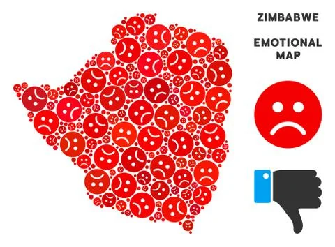 Vector Unhappy Zimbabwe Map Composition of Sad Emojis 스톡 일러스트