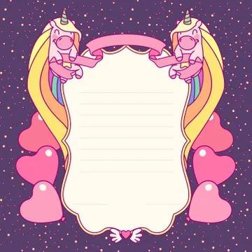 Vector Unicorn party card template Illustrazione stock