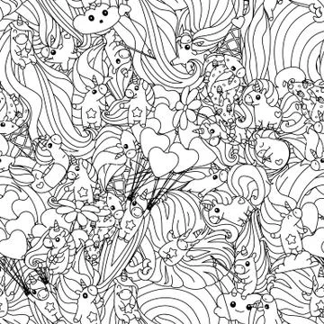 Vector unicorn pattern coloring page Illustrazione stock