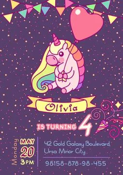 Vector Unicorn template save the date Stock Illustration
