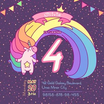Vector Unicorn template save the date Illustrazione stock