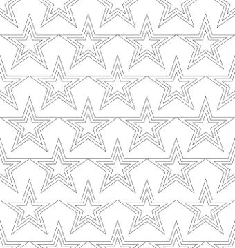 Vector uniform seamless pattern of stars drawn by uniform lines in black on a Illustration