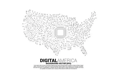 Vector United States map from circuit board dot connect with chip. Concept fo Illustrazione stock