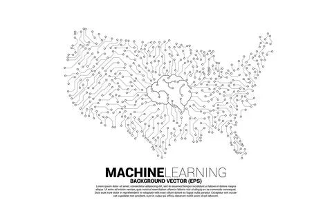 Vector United States map from circuit board dot connect with brain center. Co Illustrazione stock
