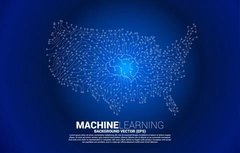 Vector United States map from circuit board dot connect with brain center. Co Illustrazione stock
