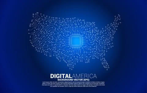 Vector United States map from circuit board dot connect with chip. Concept fo Stock Illustration