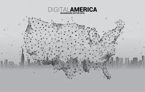Vector United States map from Polygon dot connect line with city background.  Illustrazione stock