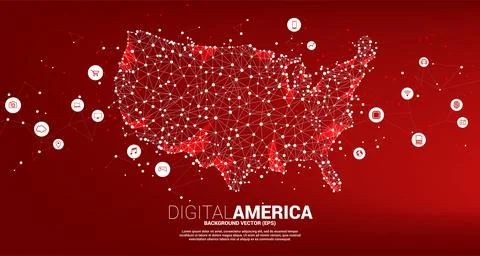 Vector United States map from Polygon dot connect line with digital lifestyle Illustrazione stock