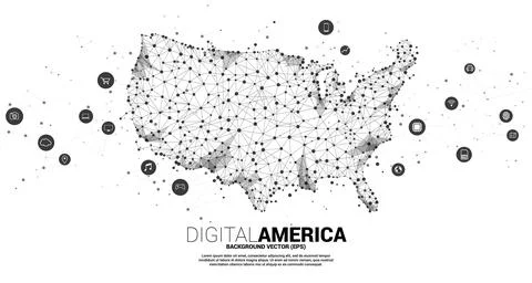 Vector United States map from Polygon dot connect line with digital lifestyle Illustrazione stock