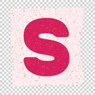 Vector uppercase pink letter S is floating on torn paper with orange dots on Stock Illustration