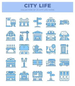 Vector urban icon with linear blue illustrations Ilustração Stock