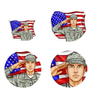 Vector us flag salute soldier pop art avatar icon Stock Illustration
