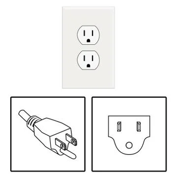 Vector. US socket and plug. Icon. Three pin socket isolated illustration. Stock Illustration