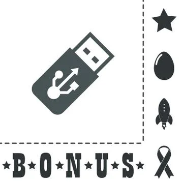 Vector usb flash drive icon on a grey flat button Stock Illustration