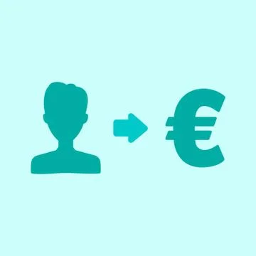 Vector user Euro earnings icon with currency Stock Illustration