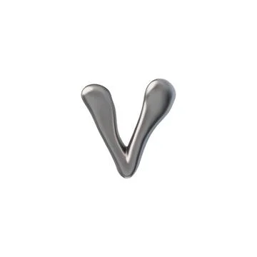 Vector V stands in 3D rendered with a chrome appearance and a reflective silver Stock Illustration