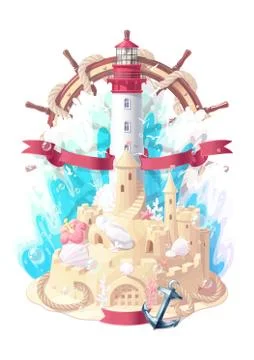 Vector vacation sea beach collage Illustrazione stock