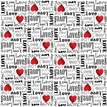 Vector valentine pattern with black color love text on white background Stock Illustration