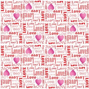 Vector valentine pattern with pink color love text on white background Stock Illustration