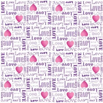 Vector valentine pattern with purple color love text on white background Stock Illustration
