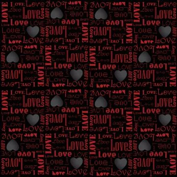 Vector valentine pattern with red color love text on black background Stock Illustration