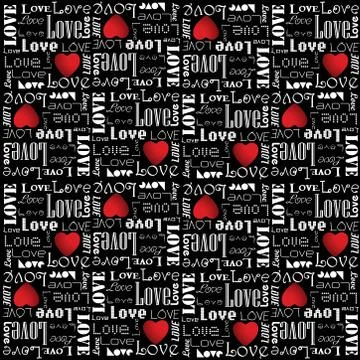 Vector valentine pattern with white color love text on black background Stock Illustration