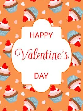 Vector Valentine s Day greeting card with cupcakes 스톡 일러스트