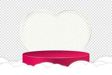 Vector valentine on a transparent background, white clouds. pink podium. Stock Illustration